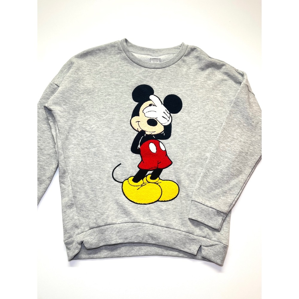 Disney Mickey Mouse Chenille Graphic Sweatshirt Heather Gray Small 0261